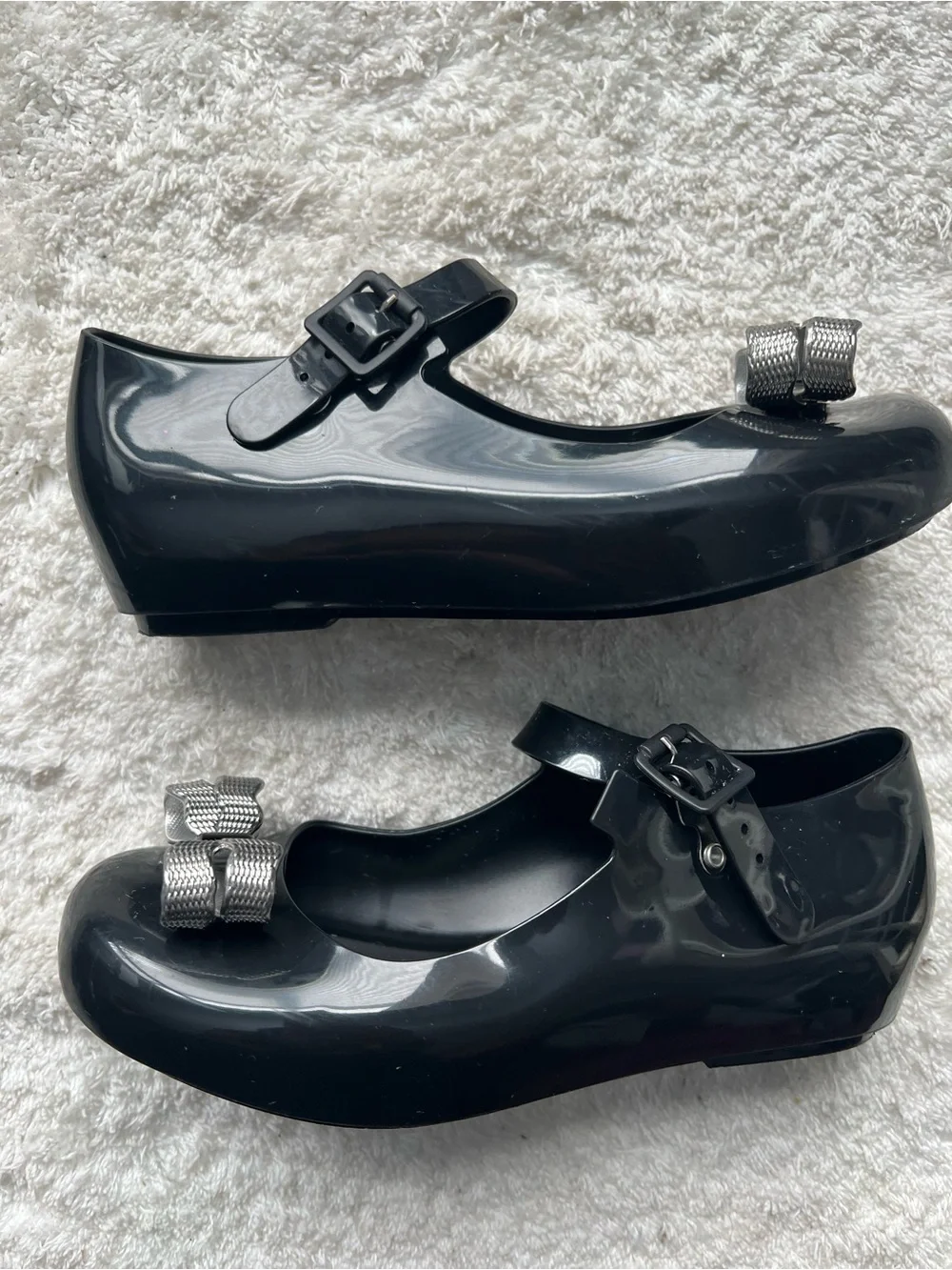 Mini Melissa Black Jelly Flats with Decorative Bows